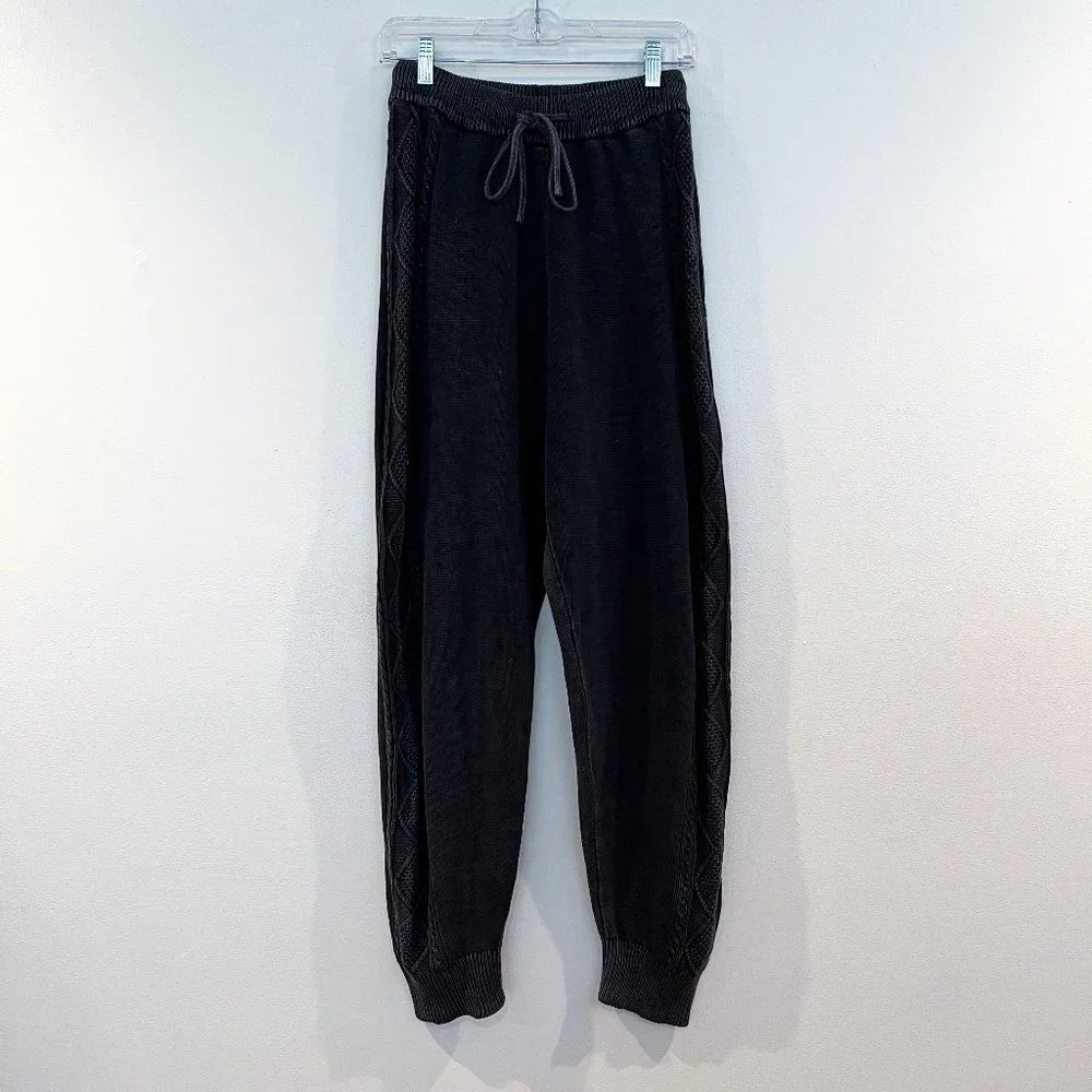 BACIO Gray Drawstring Side Cable Knit Baggy Leg Designer Sweatpants Joggers L - Picture 2 of 7
